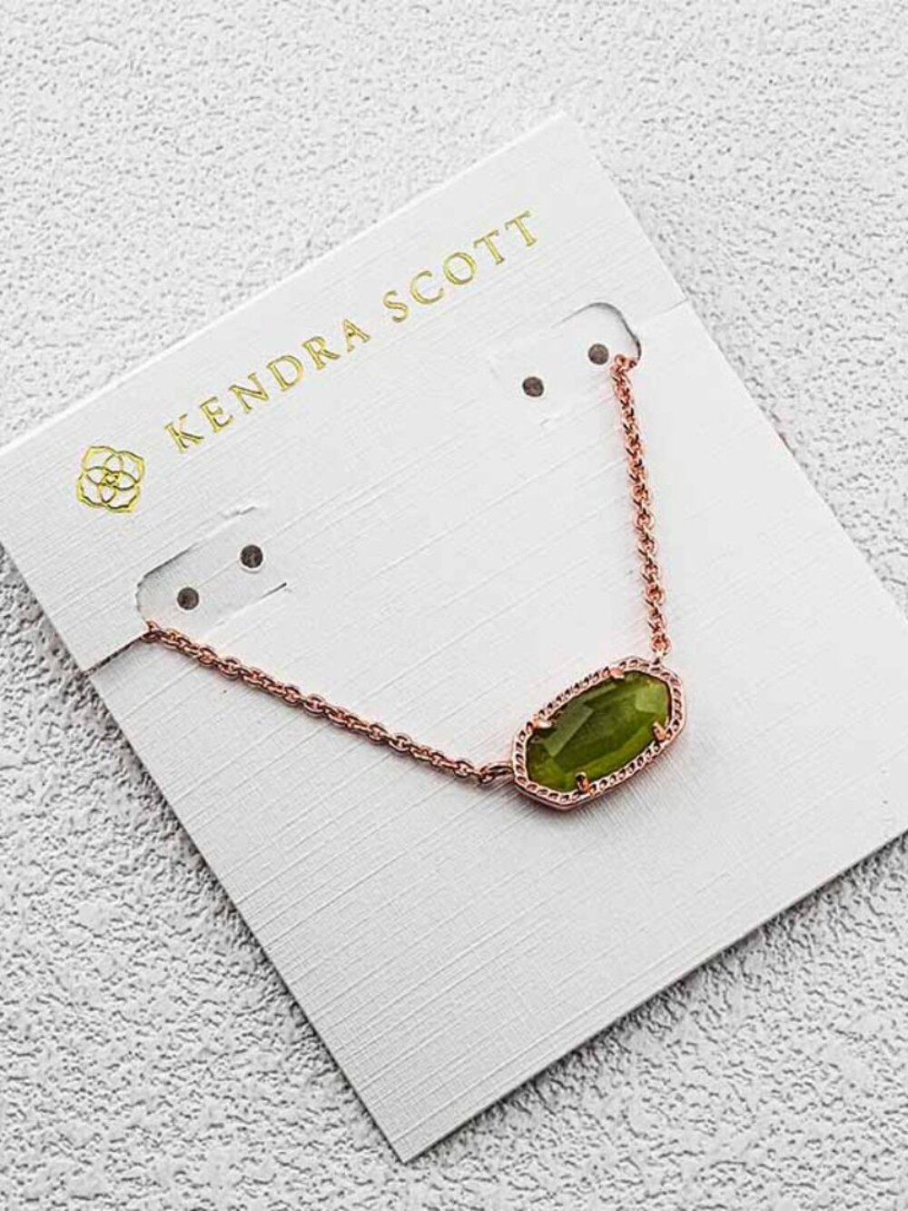 Kendra Scott Rose Gold Chain Necklace with Olive Green Stone